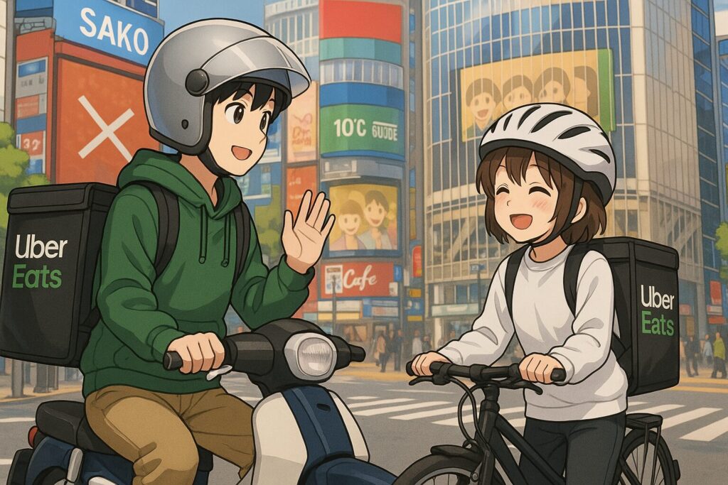 Uber Eats 配達パートナーの男性と女性