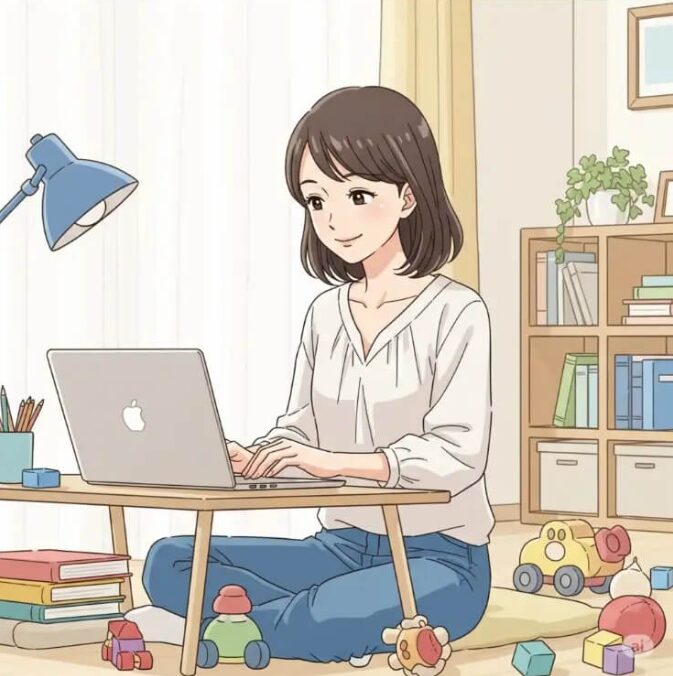 在宅ワークしている母親