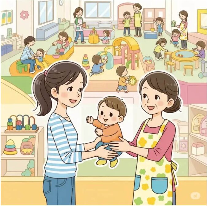 児童館に子どもを預ける母親