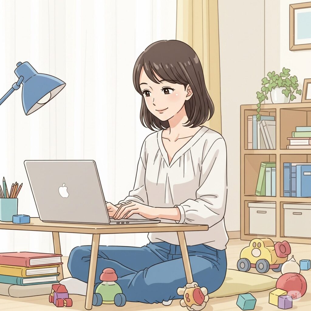 在宅ワークしている母親