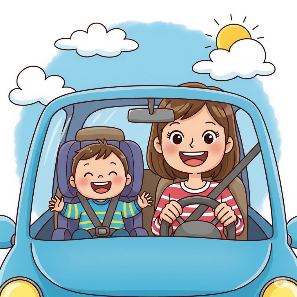子供とドライブする母親