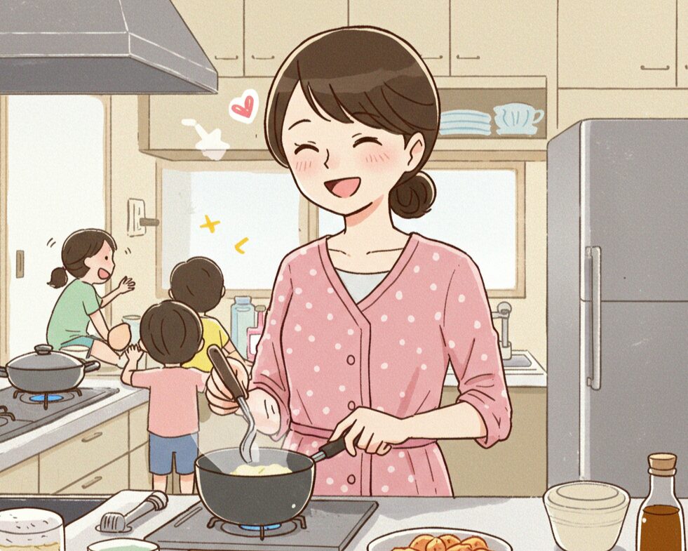 料理中の母親