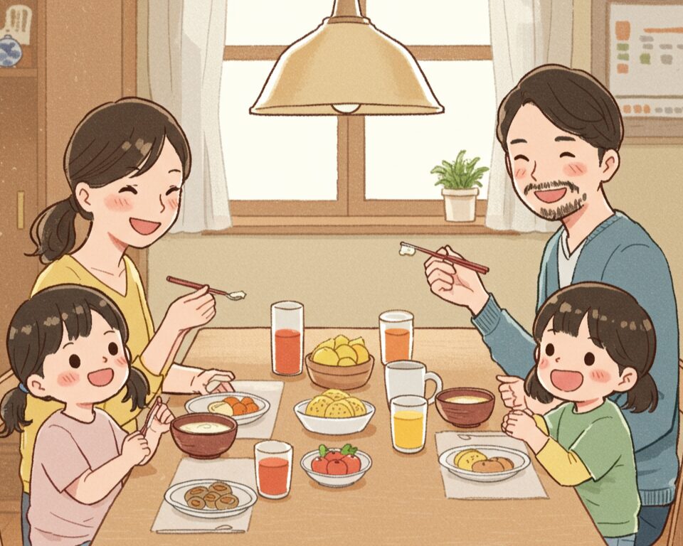 食卓を囲む4人家族