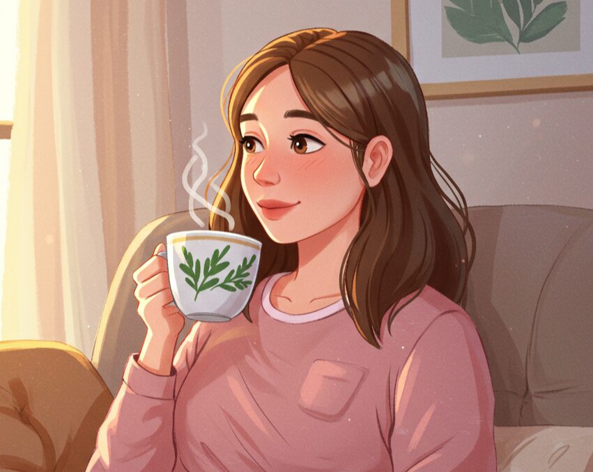 ハーブティーを飲む女性