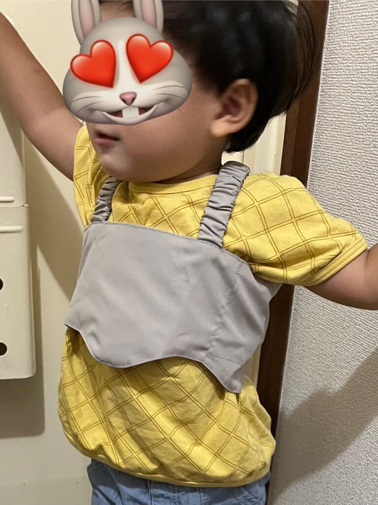 ハグムーの保冷ベストを着た息子